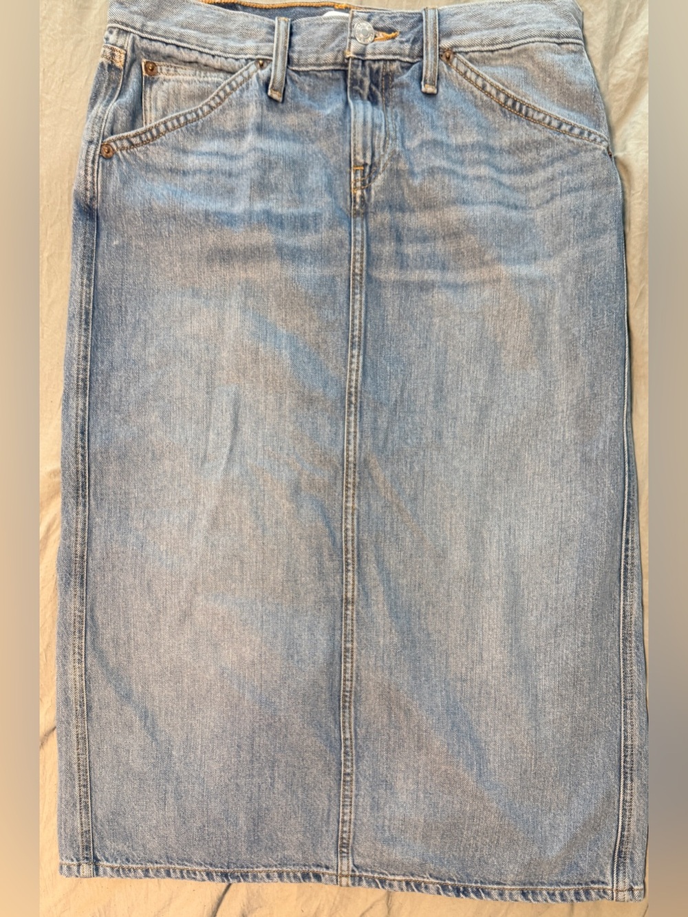 RE/DONE Low Rise Denim Midi Skirt Sz 25  LightWash Blue Denim Straight